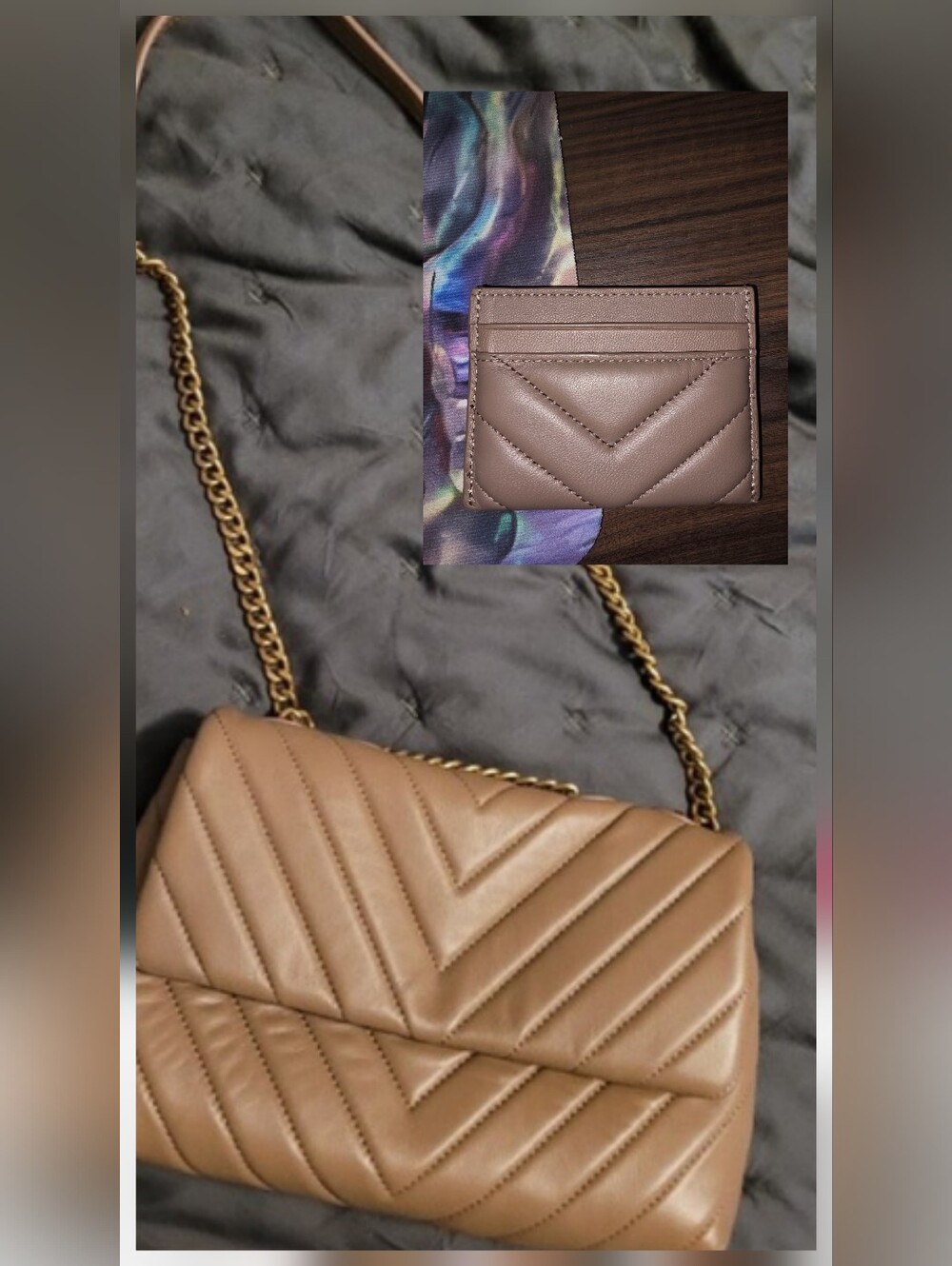 Quince Quilted Leather Convertible Crossbody And Card Holder- EUC DARK TAUPE